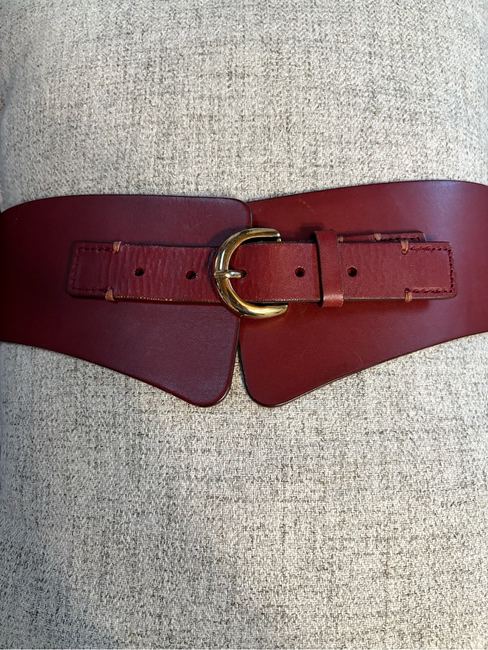 Ann Taylor Wide Equestrian Genuine Leather Belt with Gold Buckle + Elastic Back